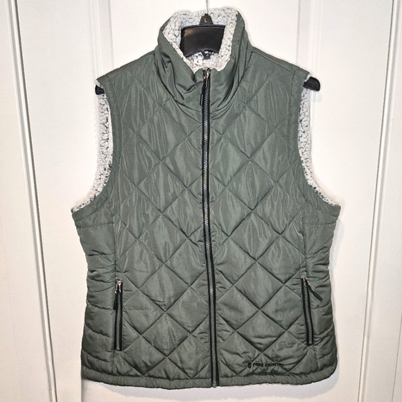 Free Country Hunter Green Quilted Reversible Vest Lightweight Insulated Large - Picture 1 of 9